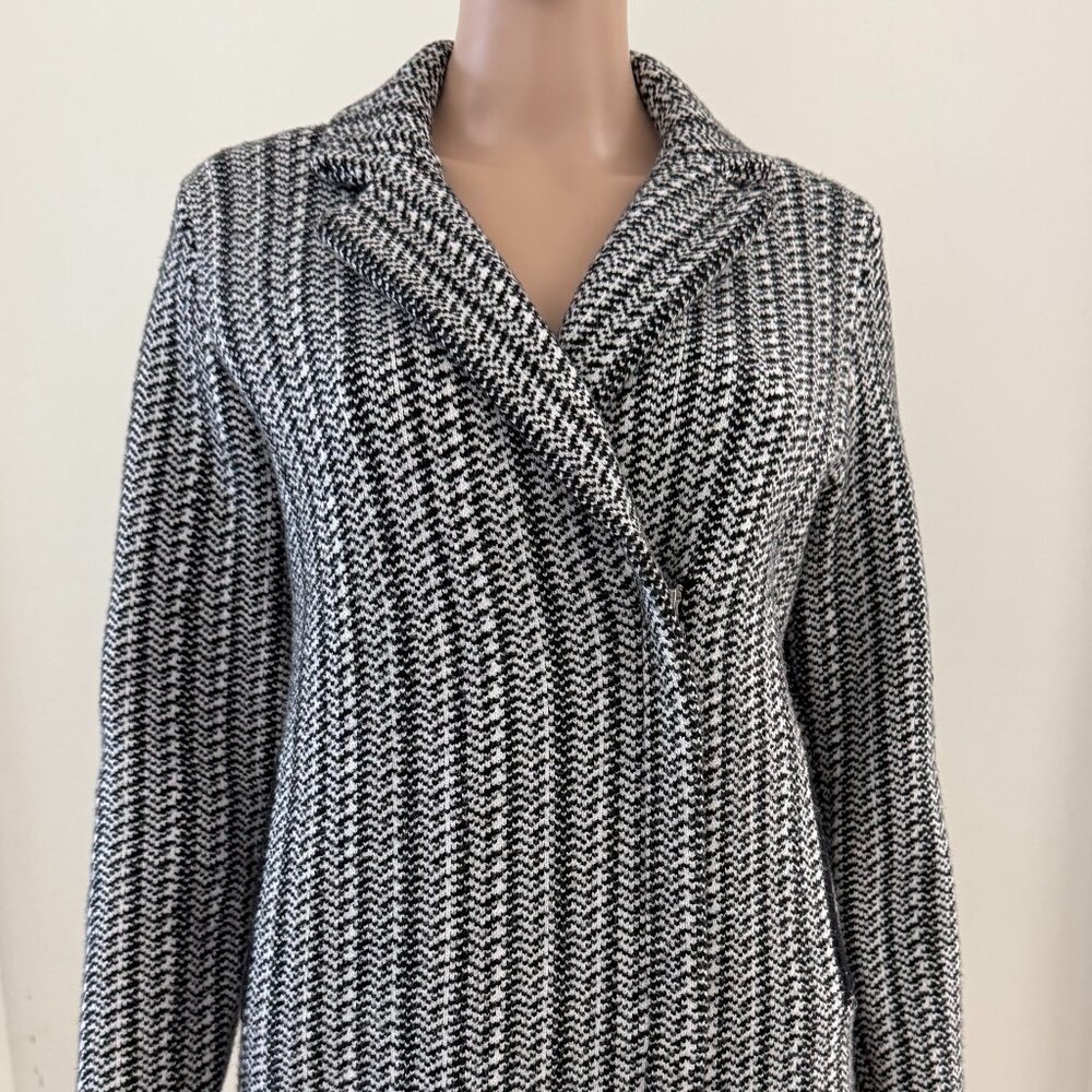 Rachel Zoe Black and White Knit Zip Front Jacket Style Cardigan Medium
